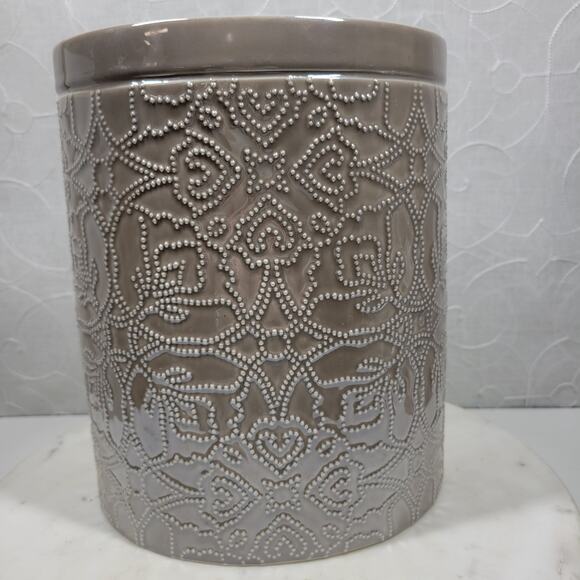 Barbara Barry Poetical Fine Porcelain Wastebasket Trash Can Vase Taupe - Picture 3 of 12